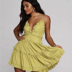 MARBLE Yellow Ruffle Tiered Mini Dress